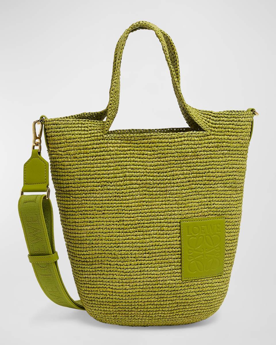 x Paula's Ibiza Slit Mini Tote Bag in Raffia with Leather Anagram